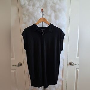NWT Eileen Fisher Black Lightweight Viscose Jersey Classic Collared Shirt